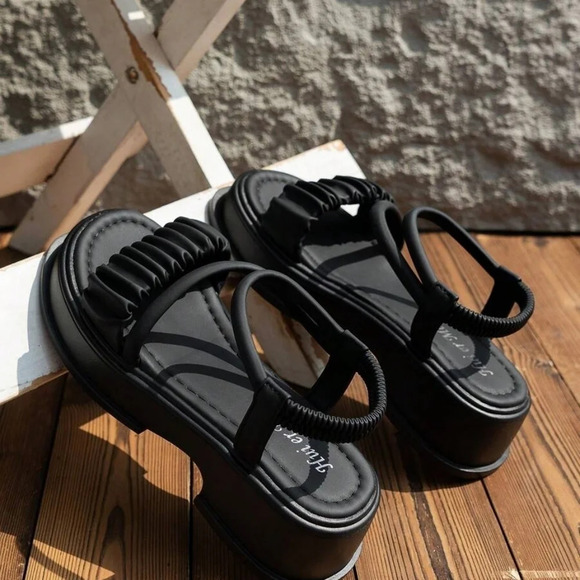 Elegant Slingback Wedge Sandals For Women, Ruched Detail Flatform Sandals - Picture 2 of 8